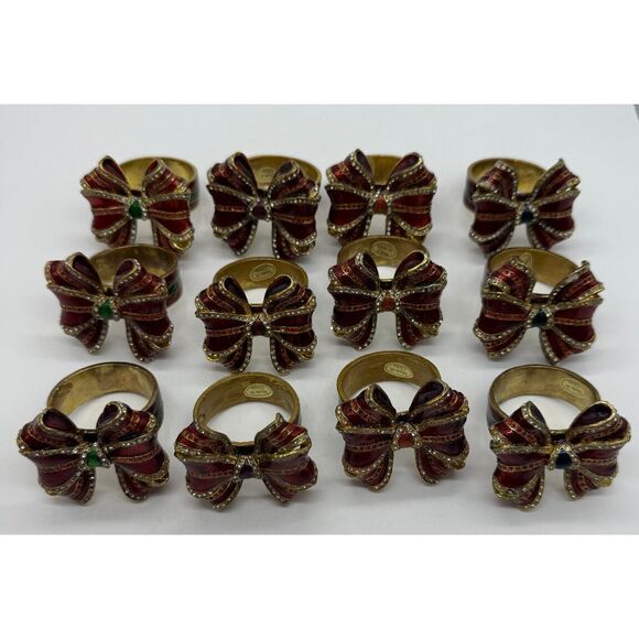 Set of 12 Mix Color Bombay Company Christmas Jeweled Enameled Bow Napkin Rings‎ - Picture 1 of 9